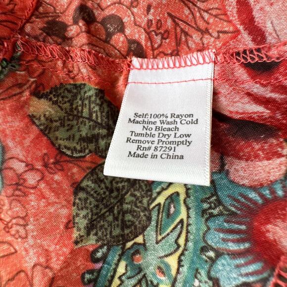 JOHNNY WAS Red Brown Paisley Tunic Top Womens XS Front Small Pockets Bohemian - Picture 6 of 9